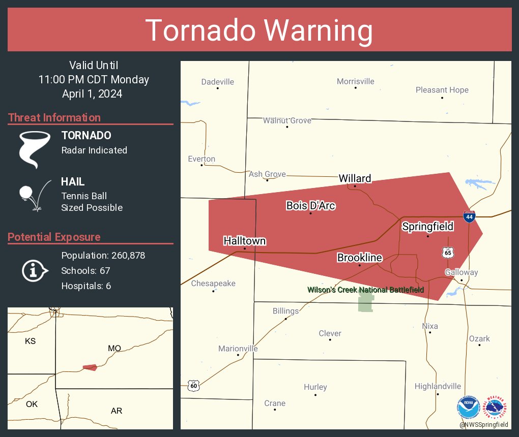 Tornado Warning including Springfield MO, Willard MO and Halltown MO until 11:00 PM CDT
