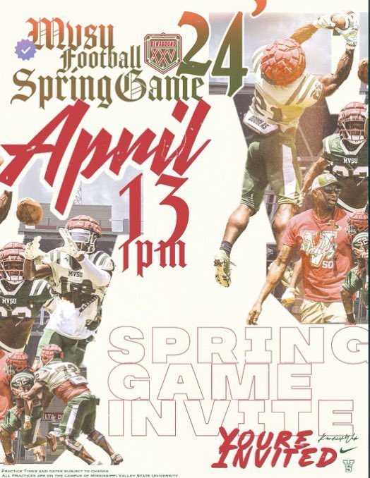 I will be at Mississippi valley on April 13th for their spring game🟢🔴@_CoachWyatt @ShedrickMckenz2