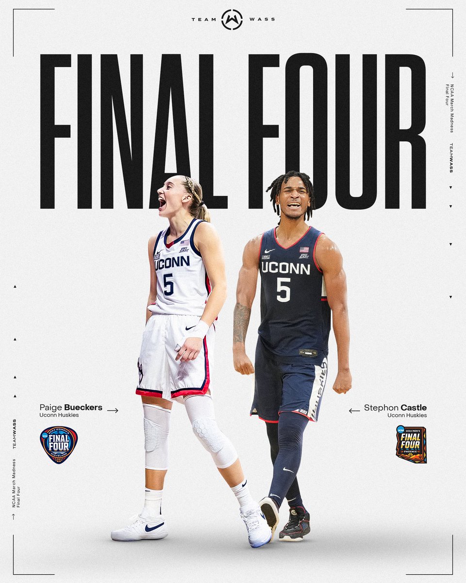 FINAL FOUR BOUND ➡️ Congratulations to @paigebueckers1 and @StephonCastle on advancing to this year's women's and men's NCAA Final Four! See you in Cleveland and Phoenix ❄️☀️ #TeamWass | #MarchMadness