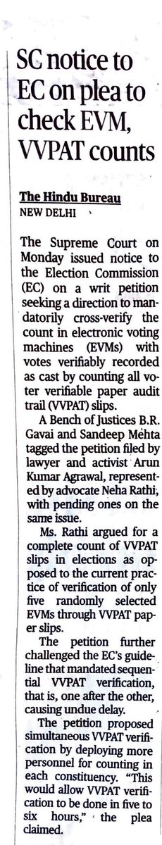 cadrecongress's tweet photo. SC notice to EC on plea to check EVM, VVPAT counts in every constituency.
#EveryVoteCounts | #CountAll
#FlagRed | #LokasabhaElection2024 https://t.co/gvMAPqT3F9