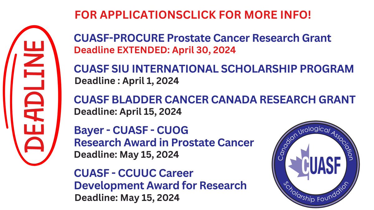 #CUASF : OUR VISION To ensure a sustainable thriving urological research community in Canada. For more information and to apply for grants, click here >>>cuasf.org