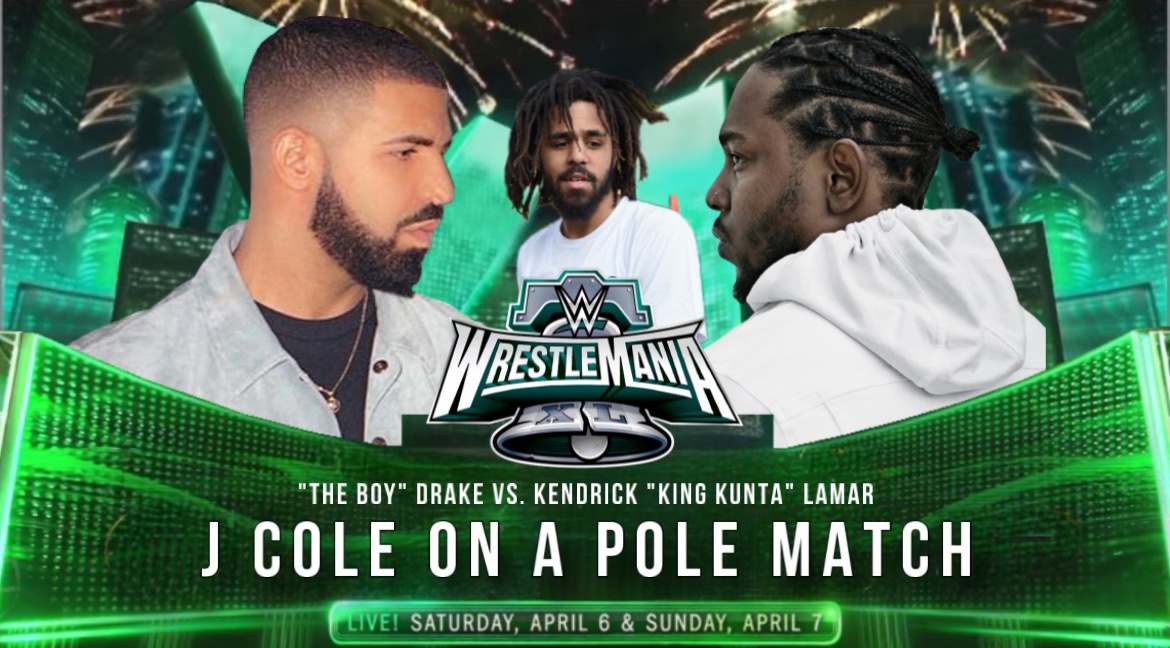 HBK2210's tweet photo. The only way the beef could be settled #WrestleMania #Drake #KendrickLamar #JCole https://t.co/afP7Wg0Xhb