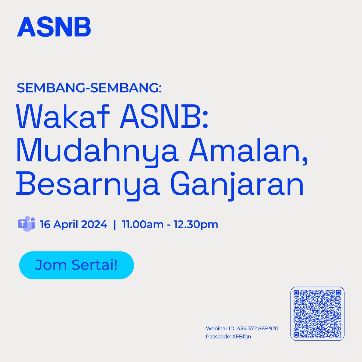 ASNBmy_official's tweet photo. Jom sertai Webinar Sembang-sembang ASNB dengan pelbagai topik menarik sepanjang bulan ini secara langsung menerusi platform Microsoft Teams.
Link Teams: https://t.co/MssPN3CmrG
#WebinarASNB https://t.co/snooBZ2toz