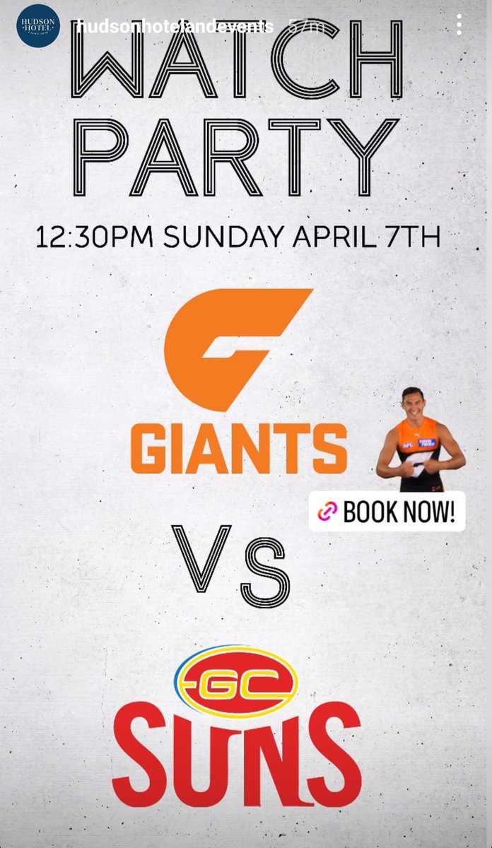 BecomeGiantsPod's tweet photo. This Sunday we venture to Seven Hills to watch the game at the Hudson Hotel.
Come and join your fellow Giants fans and wear @GWSGIANTS gear for a free schooner! #aflgiantssuns #gatherround https://t.co/NtggmjRsgu