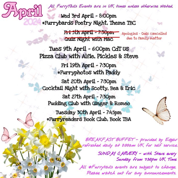 #FurryTails April events #FurryBards Wednesday, April 3rd