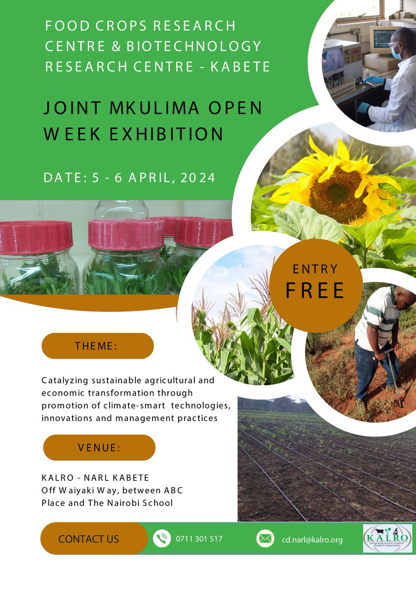 Exciting News!

We will be attending and showcasing innovations with fresh perspectives on underutilized foods under the HealthyDiets4Africa Living Lab the  at <a href="/kalromkulima/">KALRO</a>  Kabete Joint Mkulima Open Week Expo.

Save the dates to learn more about our underutilized indigenous