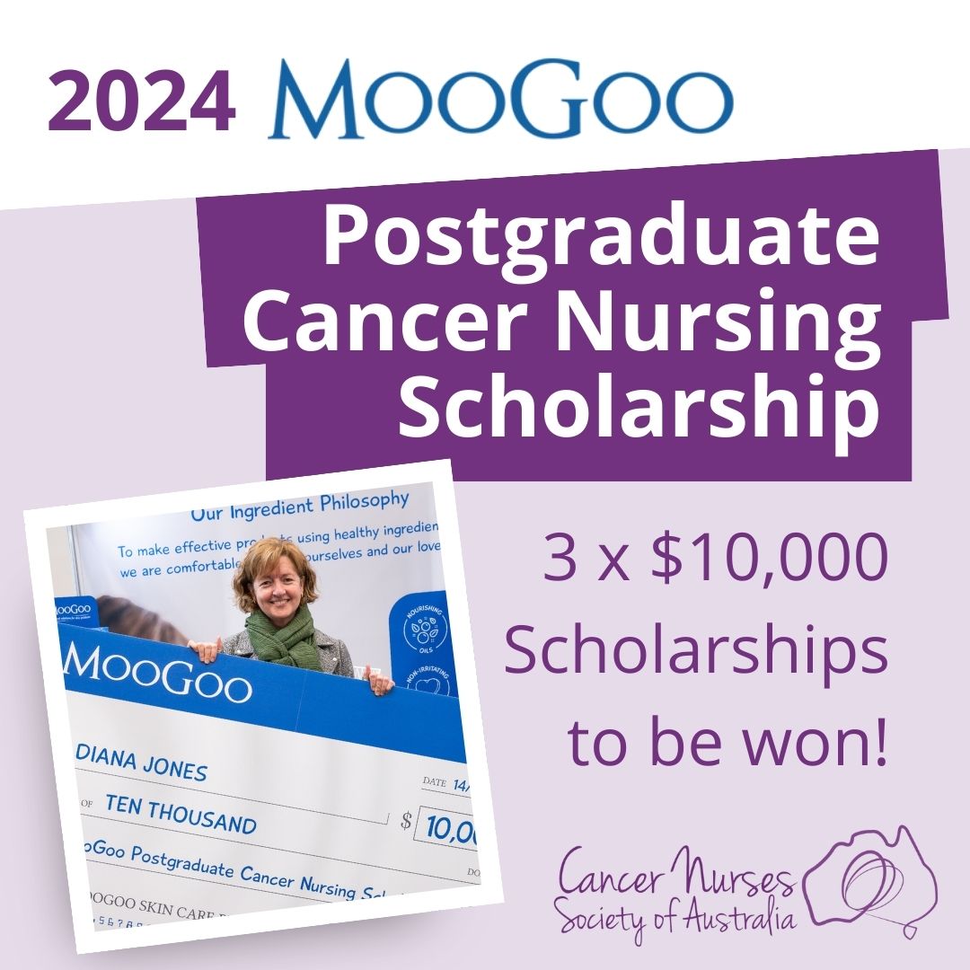 The 2024 @moogoocows MooGoo Postgraduate Cancer Nursing Scholarship is open! #Postgraduate #cancernurse students - apply now for $30,000 in prize money (3 x $10,000 prizes) + full CNSA membership and free rego for Congress in June. Find out more and apply> bit.ly/3vEiQFN