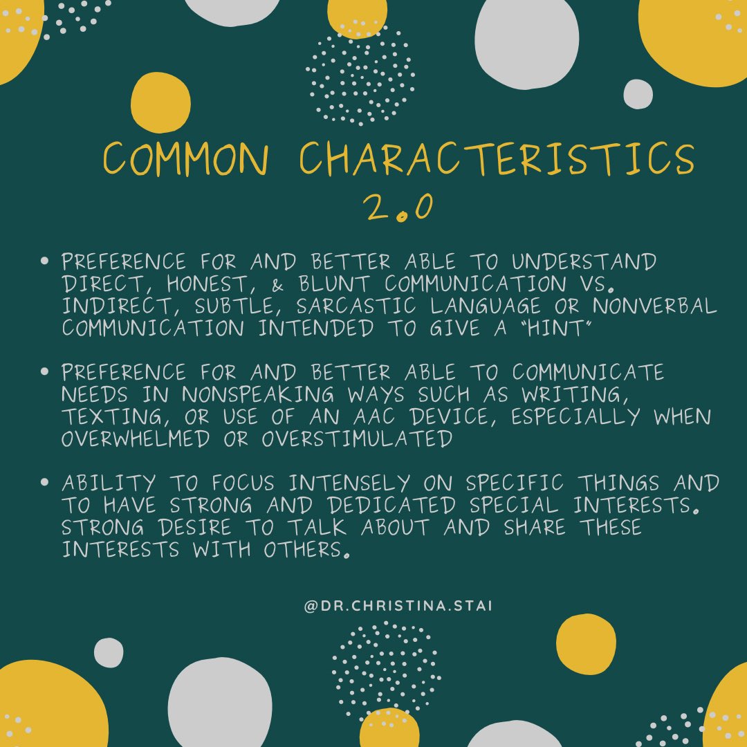 DoctorStai's tweet photo. Happy #AutismAwarenessMonth! 

Resurrecting  some infographics I made on the IG a few years ago. 

This was my attempt to revamp some of the most common autistic traits and characteristics to reframe them in more affirming and less stereotypical ways. 

Here is part 1! https://t.co/Bs7KC8RZPi