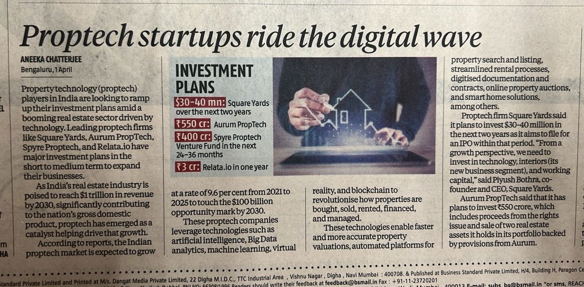 Proptech startups to ride the wave @bsindia