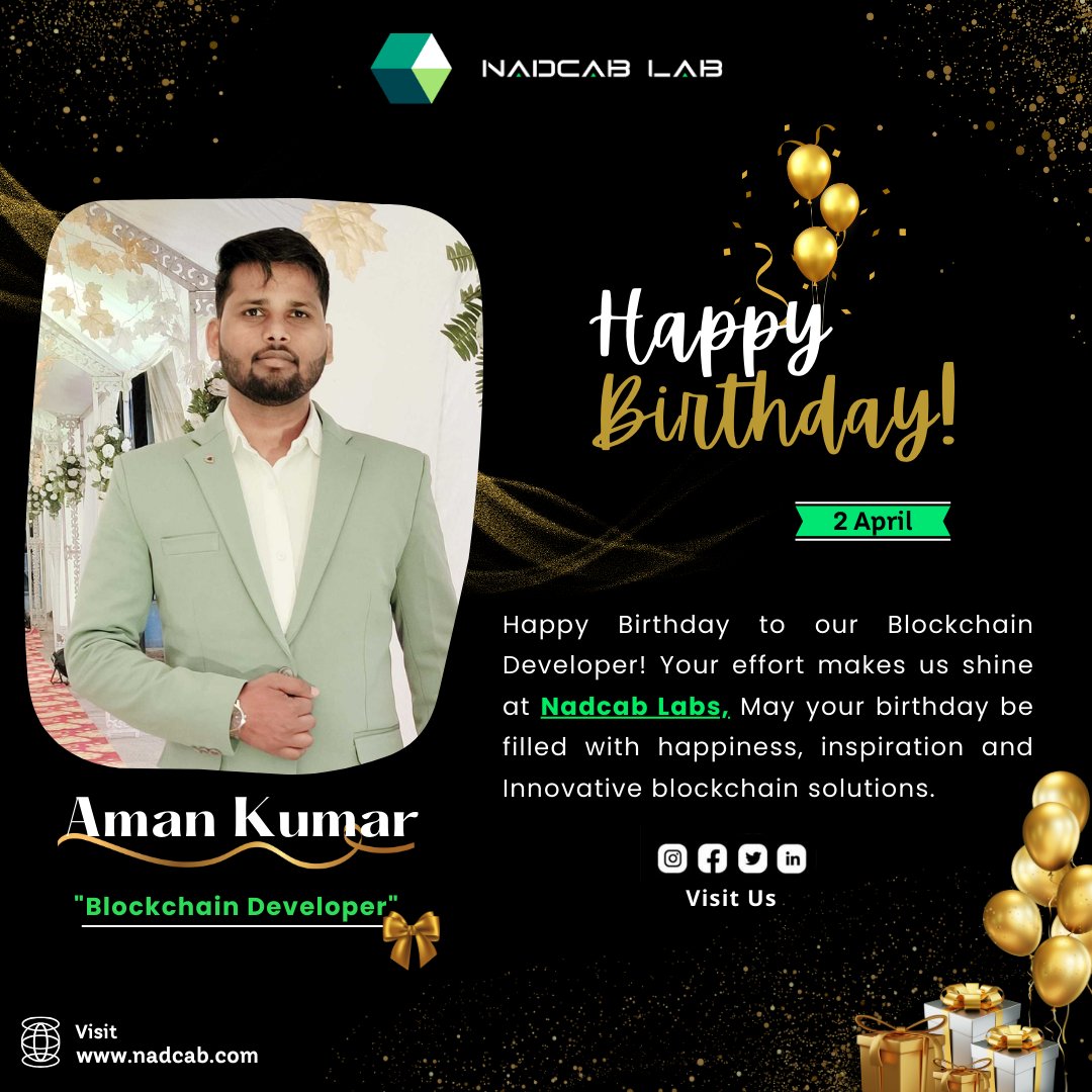 nadcablabs's tweet image. 🎉Warmest Birthday Wishes to our Renowned Blockchain Developer! 🎊 Mr. Aman Kumar 🌟 May your day be filled with the joy of accomplishments and the excitement of future endeavors at Nadcab Labs.🎂 #blockchaindeveloper #NadcabFamily #celebration #NadcabCelebration