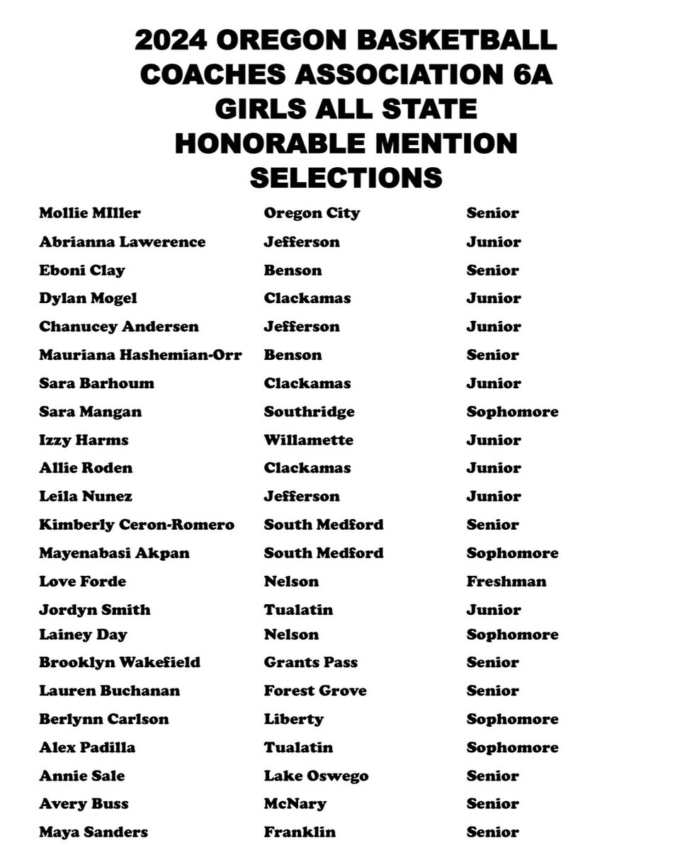 The OBCA is proud to announce the 2024 OBCA 6A Girls All-State Team as voted on by coaches across the state. Congrats to all the players and coaches for earning this recognition. #opreps <a href="/OSAASports/">OSAA</a> <a href="/hssports_olive/">Oregonian HS Sports</a>
