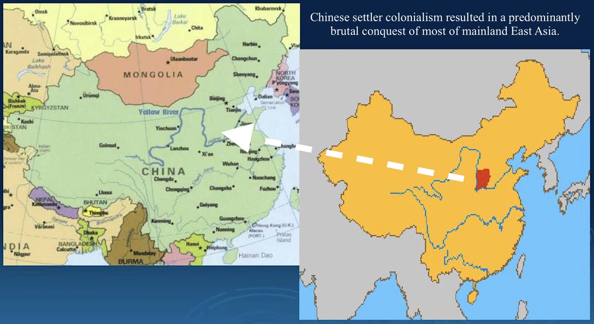 More than 80% of PRC China's current land area is the result of violent settler colonialism. The Han Chinese committed systemic ethnic oppression to exterminate countless nations in their pursuit of resources and empire.