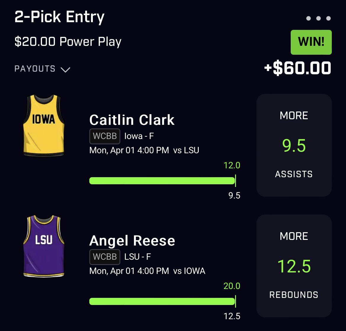 No sweat🫡

#WCBB #WCBBPrizePicks #PlayerProps #GamblingTwitter #PrizePicks #NBA #MLB #NHL #SportsGambling #NCAABasketball #MarchMadness #IowavsLSU #Elite8