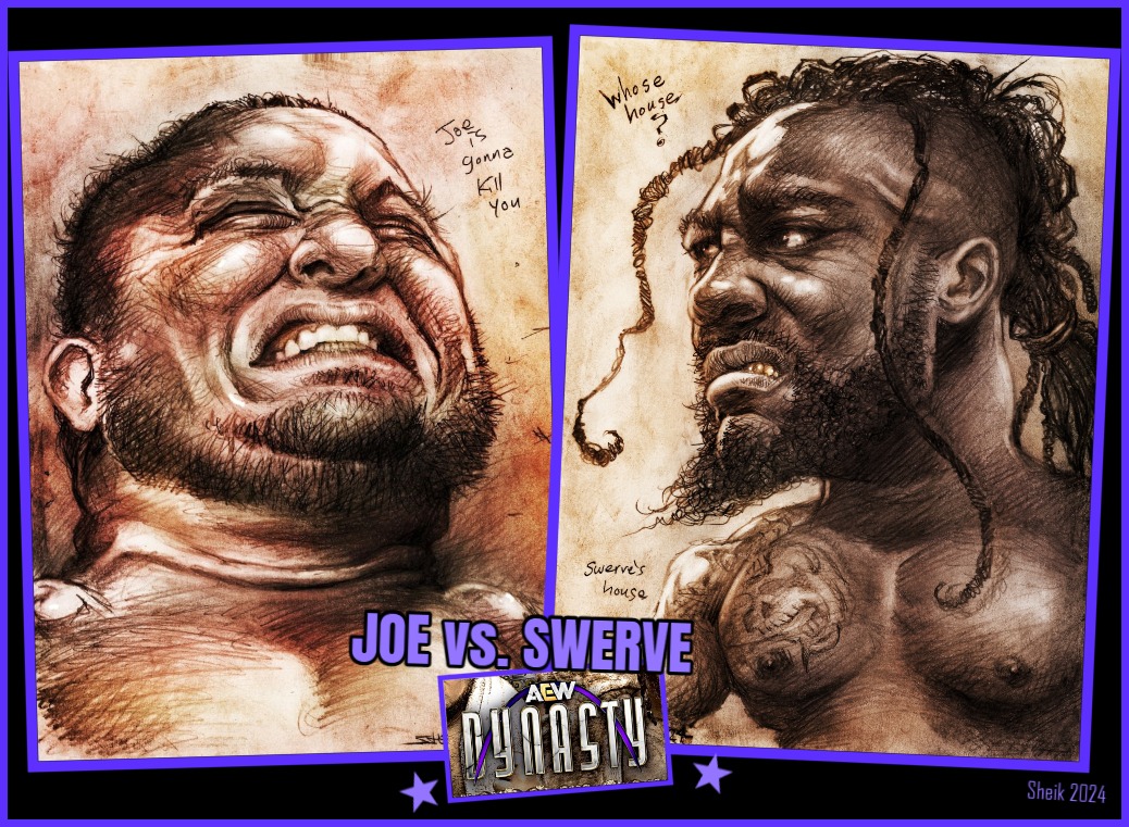 Looking forward to this @swerveconfident vs @SamoaJoe at #AEWDynasty #AEWDynamite #aew #SWERVE #wrestling #sheik #caricature #artistsontwitter #samoajoe #joe @PrinceKingNana