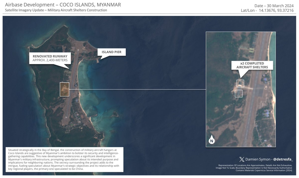 Recent imagery suggests the construction of a second military aircraft hangar at Coco Islands is now complete, underscoring a significant development in Myanmar's military infrastructure, prompting speculation about its intended purpose & implications for neighboring nations