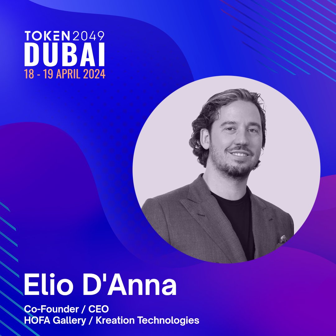 Meet Elio D'Anna at #TOKEN2049 Dubai. Elio is the Co-Founder of @HOFAGallery (House of Fine Art) and CEO of @kreation_io and @HOFA_io – NFT platforms connecting the art world to a digital future. Dive into the intersection of art and tech with us in two weeks.