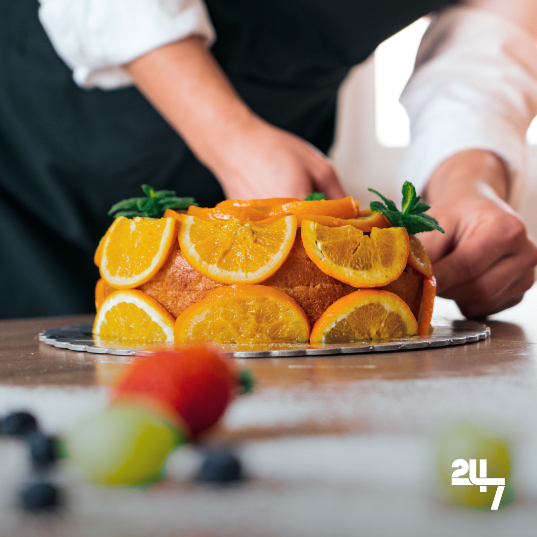 Pastry chef crafting a tangy-sweet orange cake with fresh slices. 🍊 🥮

#orangecake #orangedessert #freshorgances #organceslices #oranges #PastryChef #CulinaryMaster #FarmFreshSupplies #QualityIngredients #PerfectDish #FreshCake #FruitSupplier #OrganicFruits #UAEFruits