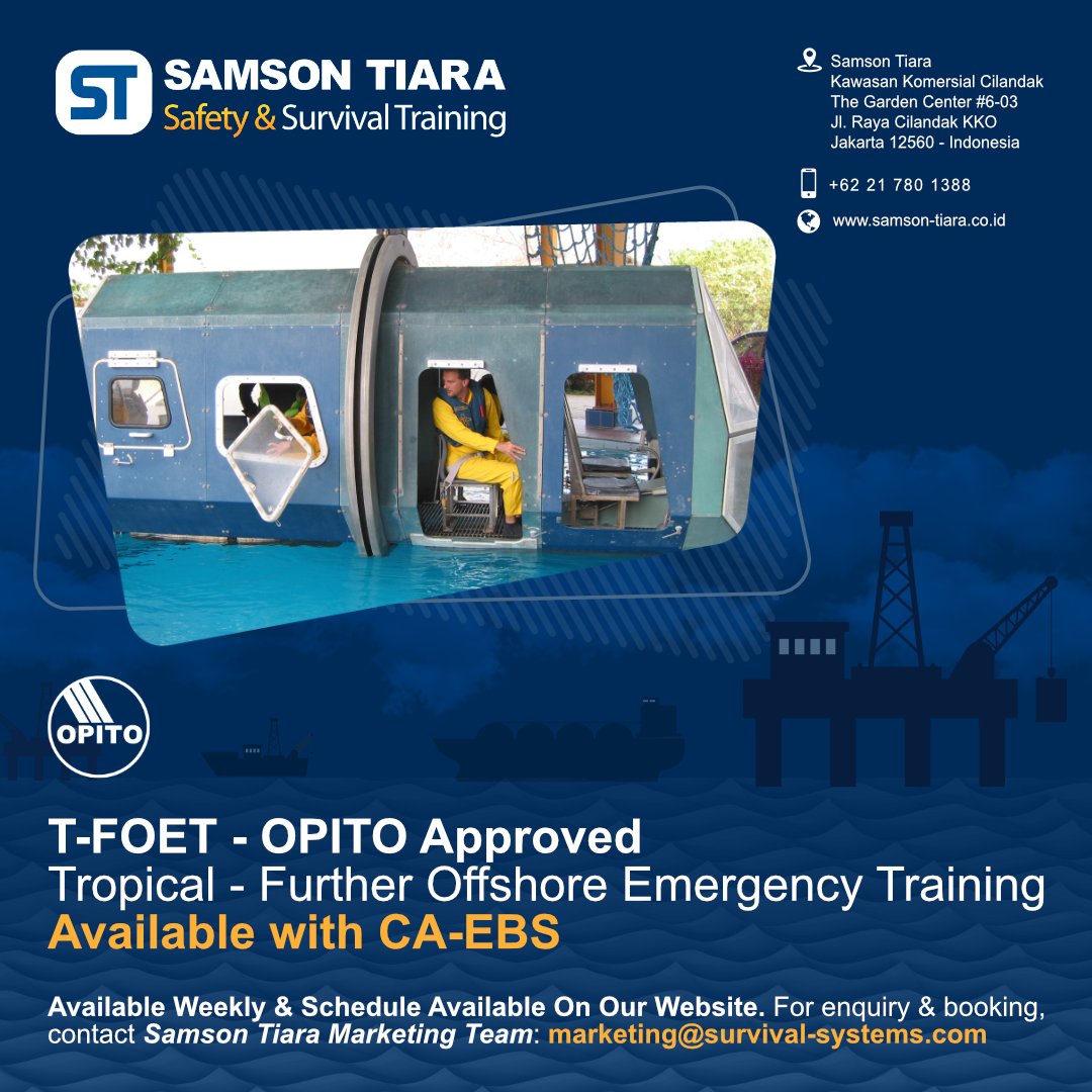 SamsonTiara's tweet photo. #SamsonTiara gives #training to refresh the skills & knowledge of workers with a valid BOSIET / T-BOSIET / FOET / T-FOET Certificate:
OPITO T-FOET (Tropical Further #Offshore #Emergency Training): https://t.co/TcgHpshMaU
Other courses: TSbB, FTSbB, EBS & CA-EBS.
#Oil #Gas https://t.co/IZdFHWsHP9