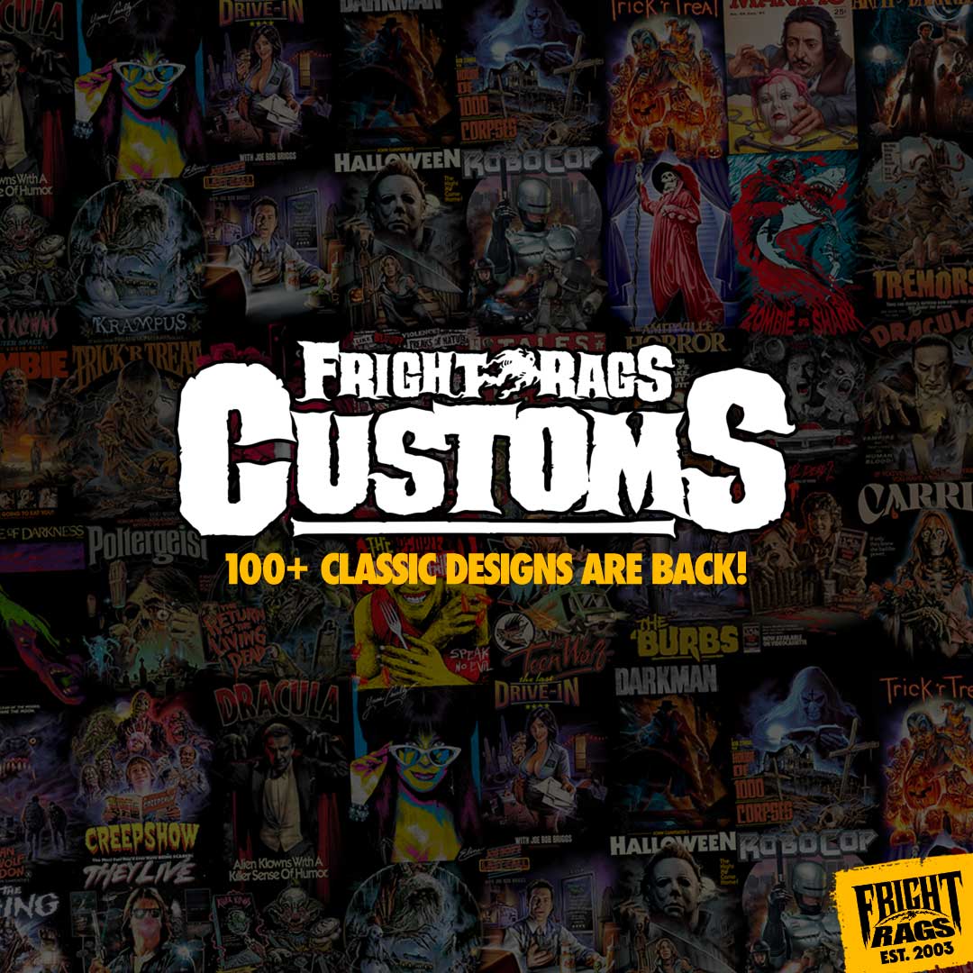 🔥 Our new FRIGHT-RAGS CUSTOMS collection is here! Over 100+ classic designs are back on premier print-on-demand tees. PLUS use coupon code 'FRCUSTOMS' and get 10% off the collection this week only (discount ends Friday April 5 at 11:59pm ET). 👉 SHOP: bit.ly/3PKQLDu