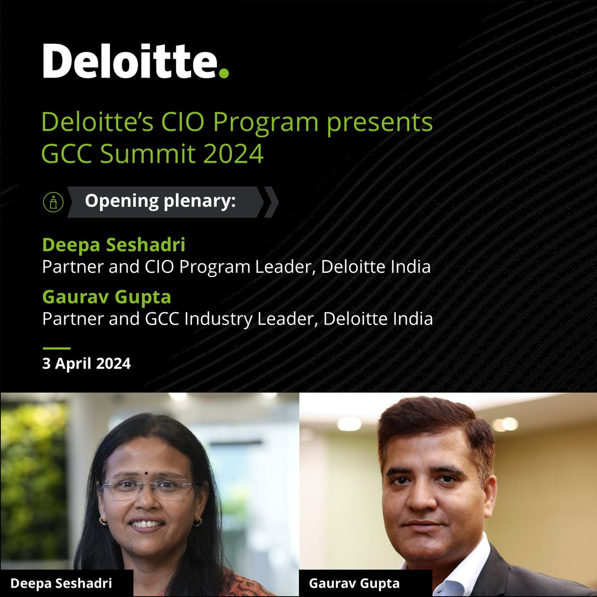 DeloitteIndia's tweet image. Get insights tomorrow at the “GCC Summit 2024,” an initiative by Deloitte’s #CIOProgram, as our leaders are set to share opening plenary to delve deep into #GCCs.
deloi.tt/4amJYZ1
#TechTransformation