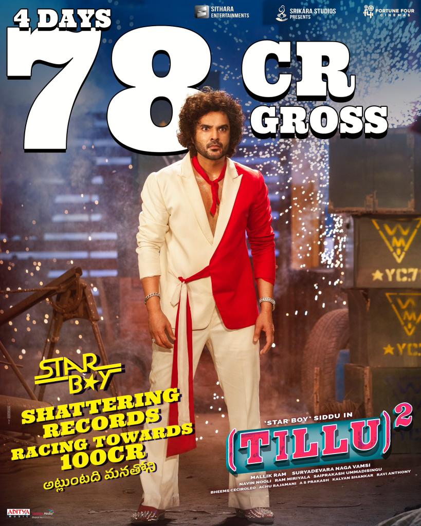 klapboardpost's tweet photo. It's raining crores at the Tillu Square box office! 💸💸 With 78 crores gross in 4 days, it's a rollercoaster ride towards the 100 crores milestone! 🚀 #TilluSquare #BoxOfficeBonanza
#SiddhuJonnalagadda #AnupamaParameswaran https://t.co/gQFLVWXSUn