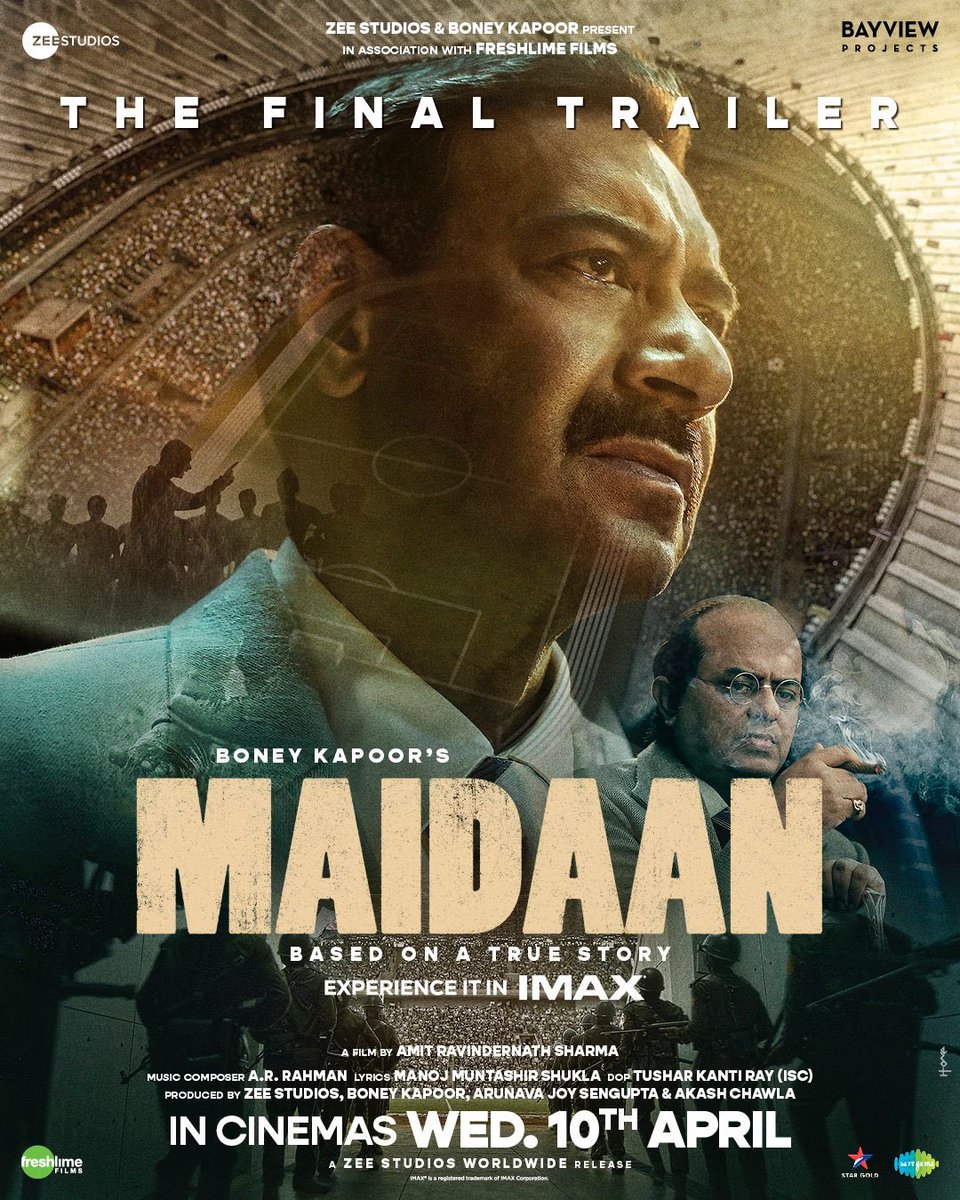 #Maidaan Coach S.A. Rahim aur unki #TeamIndia aa rahi hai #Maidaan mein jeet haasil karne! 🇮🇳🏆 #MaidaanFinalTrailer Out Today! ⚽ Releasing this Eid, 10th April 2024 also in IMAX.