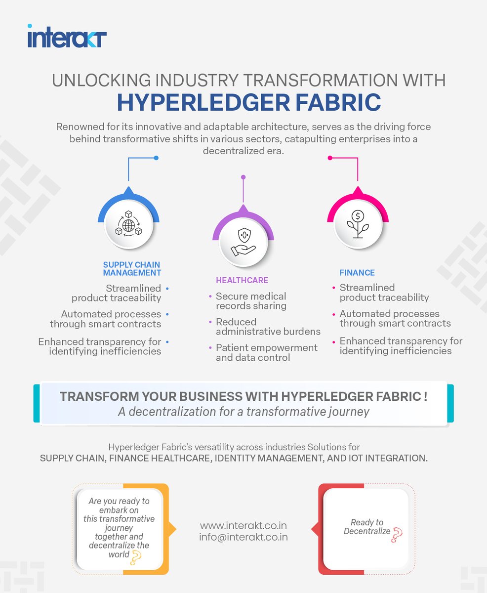 Explore the revolutionary impact of #hyperledgerfabric as it revolutionizes diverse sectors! From finance to healthcare, manufacturing to #supplychain , this technology is making an enduring impression!

#hyperledgerfabric #supplychain #technology #innovation #healthcare