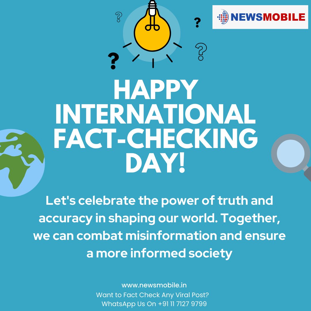 #FactsMatter |🔍🌍 Happy International #FactCheckingDay! 🌟 Let's celebrate the power of truth and accuracy in shaping our world. Today, let's pledge to verify, question, and share information responsibly. Together, we can combat misinformation and ensure a more informed