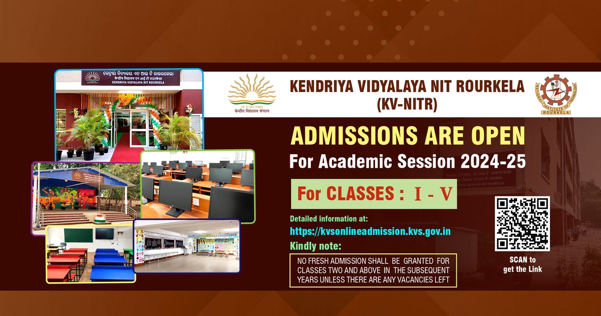 Admissions for the academic session 2024-25 at Kendriya Vidyalaya (KV) NIT Rourkela Campus, are now open for classes I to V. Please refer to the official website (kvsonlineadmission.kvs.gov.in) or visit the KV NIT Rourkela (TIIR Building) for detailed admission guidelines.…