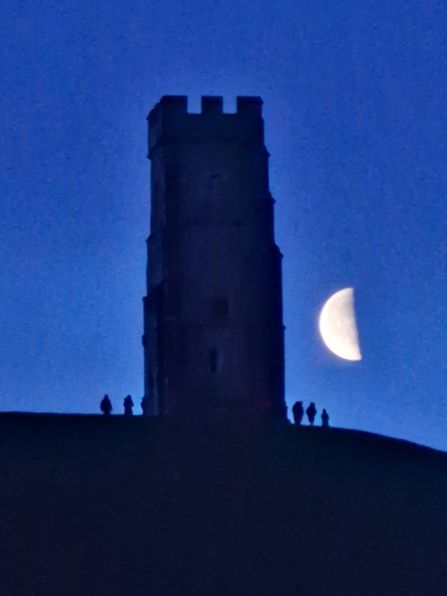 A quick phone shot of the moon and Glastonbury Tor as I walk up for sunrise.