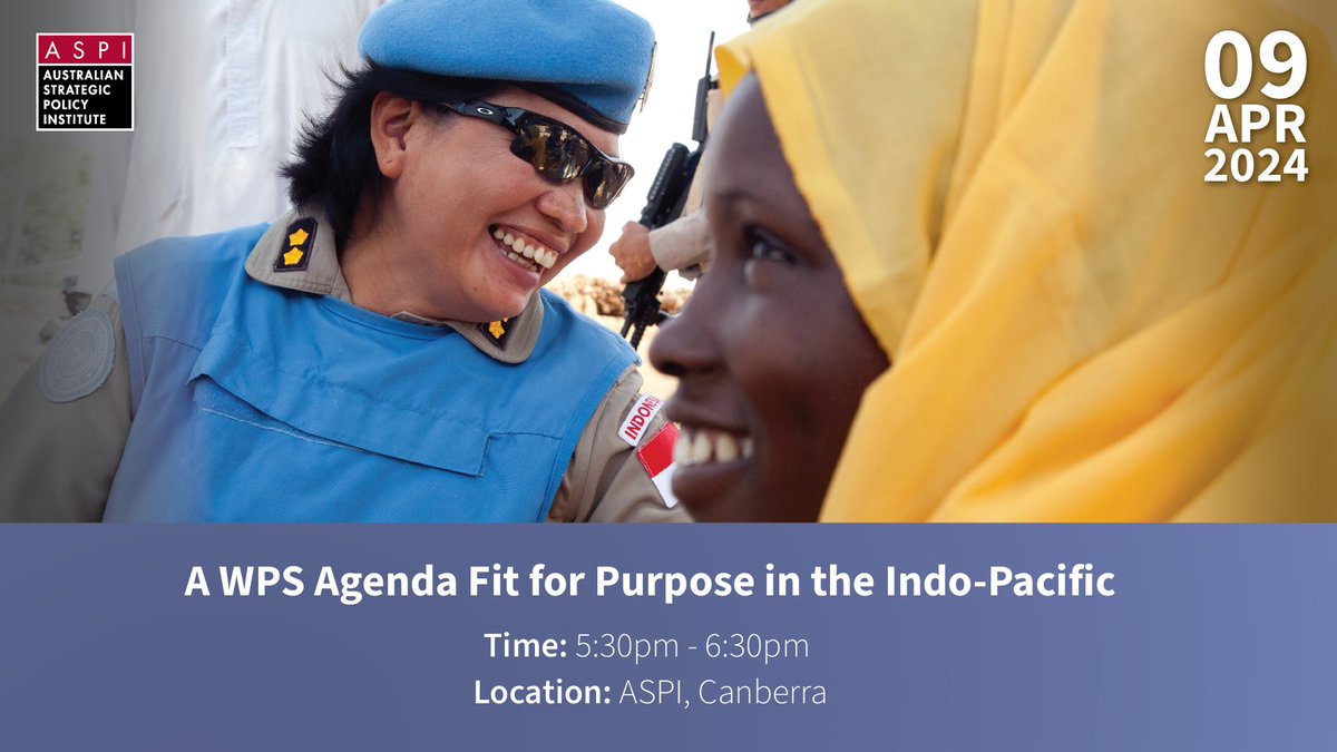🚨 EVENT REMINDER 🚨 Join ASPI and @canadadownunder on 9 April for the panel event 'A WPS Agenda Fit for Purpose in the Indo-Pacific'! Panellists will explore how WPS initiatives and priorities need to evolve to work in the Indo-Pacific. 🌏 More info ➡️ bit.ly/4czc6tD