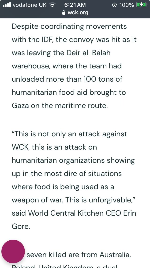 The aim of the strike which killed 6 foreign and 1 Palestinian aid workers was to assassinate anti-famine efforts in Gaza (even when fully coordinated with the Israeli military) and intensify starvation. World Central Kitchen has now paused its activities, reconsidering mission