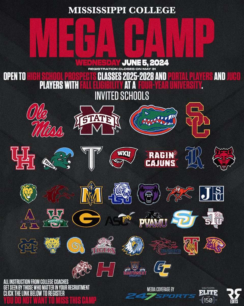 I will be attending the MC mega camp June 5th. Thanks for the invite @Marcusdent93 @Rebels247 ‼️‼️ @coach_loy @5_Star_KB @ColeGipson4 @McreeTrevor @wesson_football