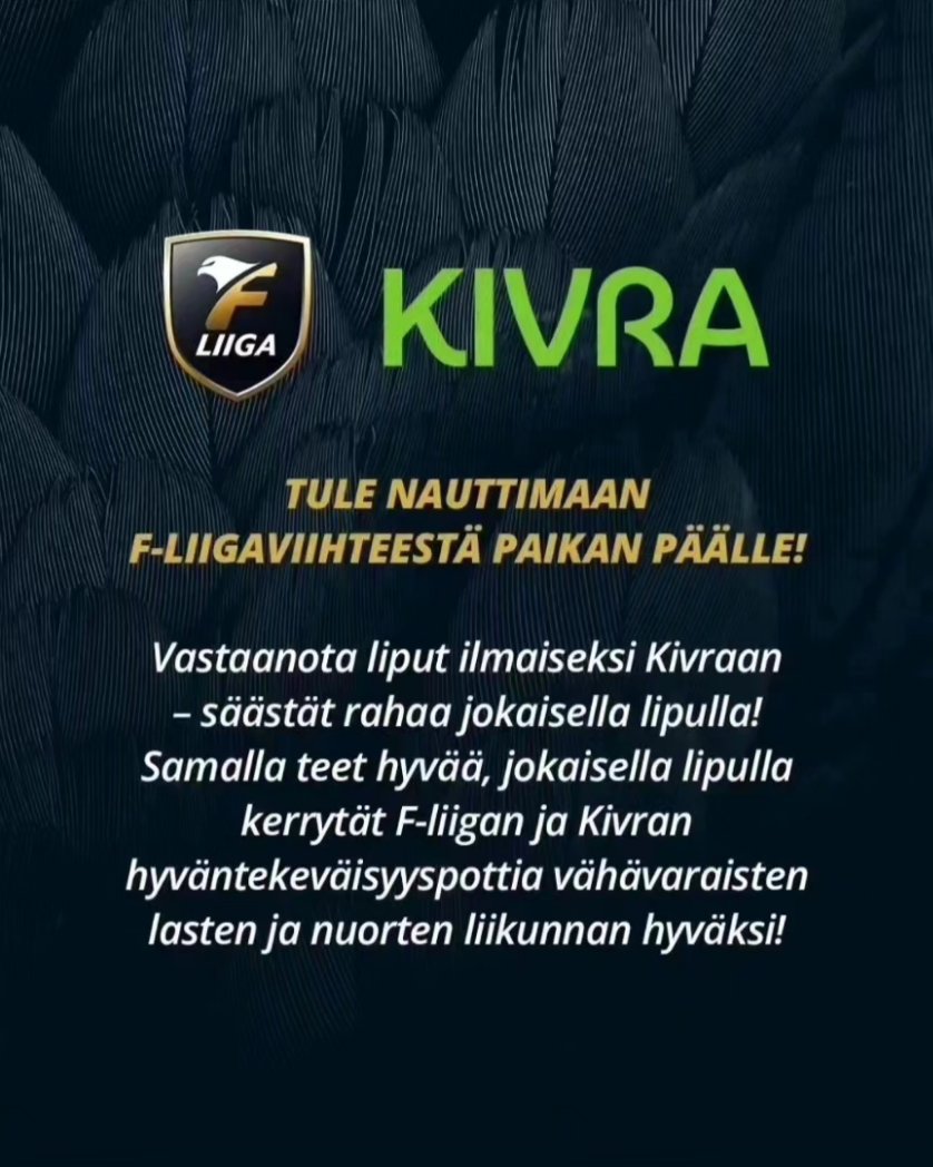 Tänään jatketaan välieräsarjaa Classicin ja Nokian KrP:n välillä! Sarja on ennen iltaa tasan 1-1!

Ottelu on myös Ruudun studiopeli! Lähetys käyntiin klo 18.00!

Tulosseuranta 👉 tulospalvelu.fliiga.com/livescore/toda…

#FLIIGA #Salibandy #ParastaPaikanPäällä