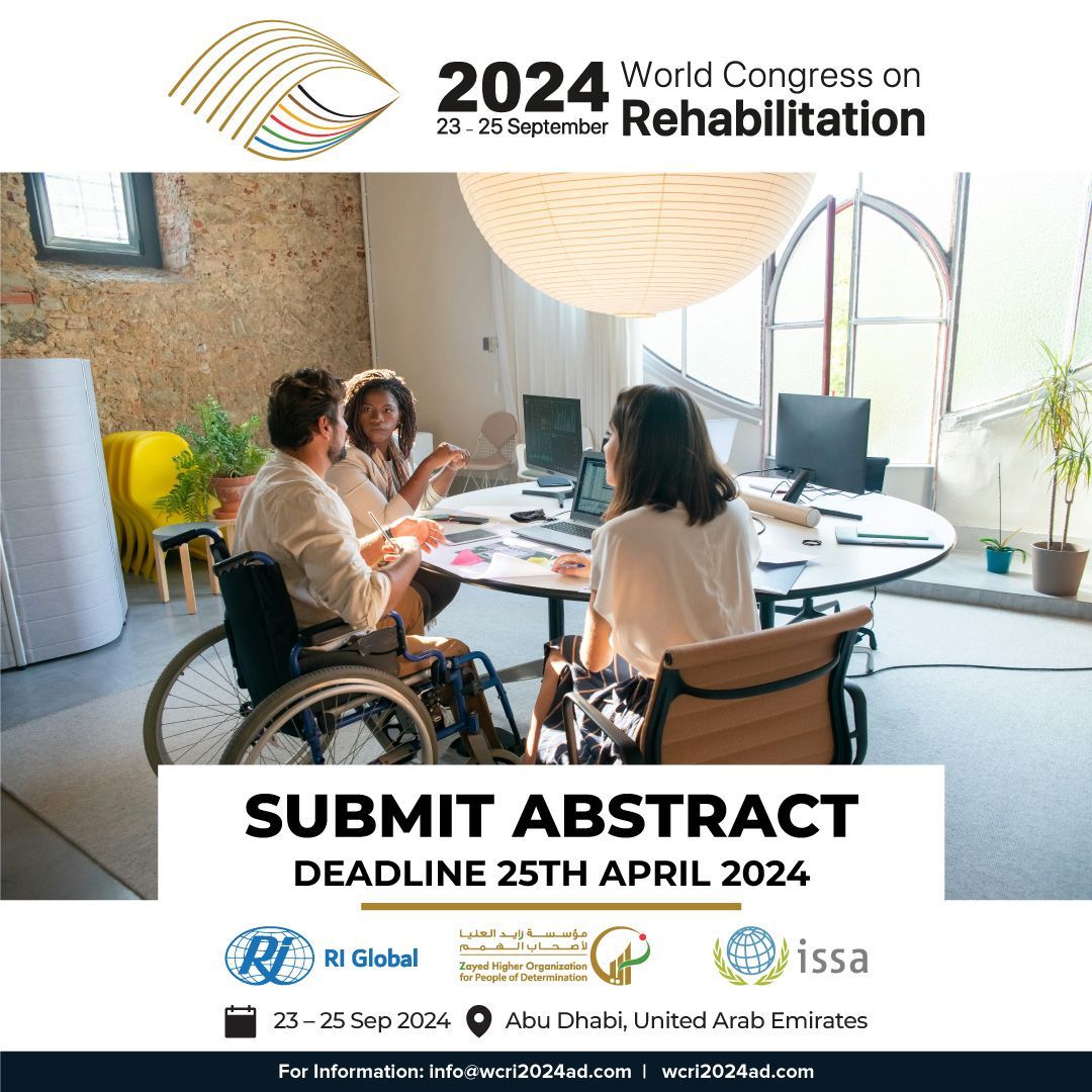 Calling all experts in rehabilitation! 📢 Share your groundbreaking research and ideas with the world. Submit your abstracts today for the World Congress on Rehabilitation 2024!

@ri_global @zhoCare @ISSACOMM 
#WRC2024#Abudhabi#EmbracingInclusion #InclusiveSocieties