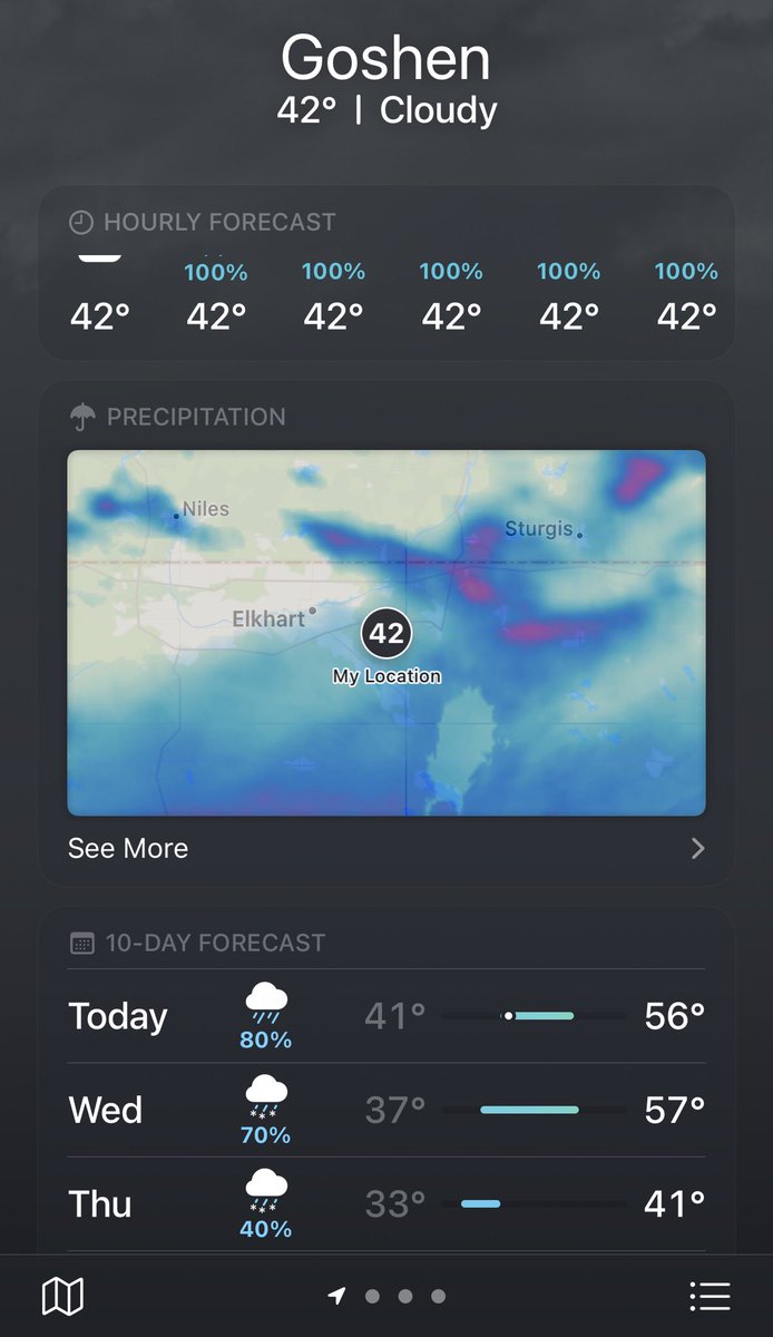 rescueranjazz's tweet photo. Expect occasional #rain today with heavy rainfall possible in parts of #Michiana transitioning to snow, accumulating near half an inch. #Humidity peaks at 90% with up to #20mph winds.
#GoshenIndiana #MapleCity #MichianaWeather #CityontheGo #IndianaWeather #MetaverseiDriS https://t.co/FsgTAMBVG2