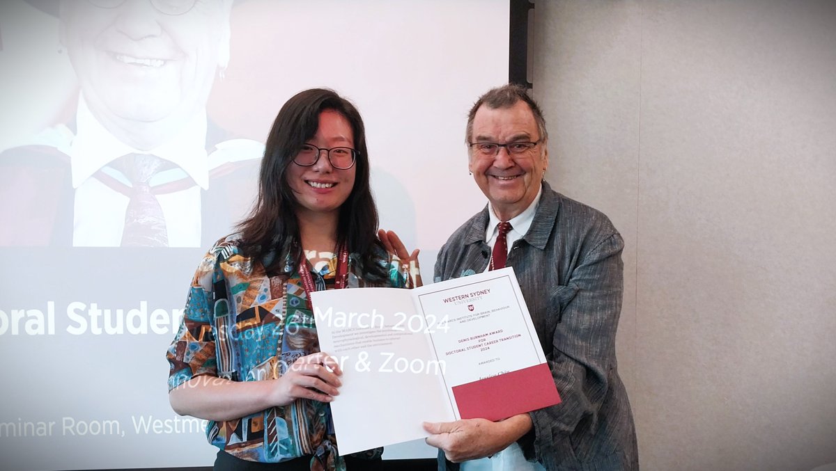 🏆Thanks to a generous gift from Em. Prof Denis Burnham, last week we celebrated the inaugural winner of the Denis Burnham Award for #Doctoral #Student #CareerTransition: Jessica Chin. Wonderful to have Denis and special guests, Prof Deborah Sweeney and Christian Burden, join us.