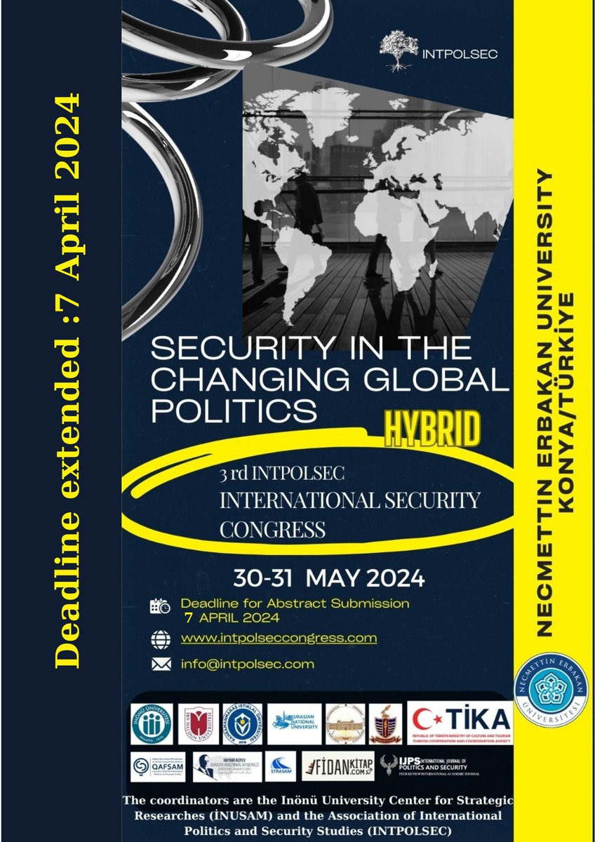 Uluslararası Güvenlik Kongresi bu yıl Necmettin Erbakan Üniversitesinin ev sahipliğinde gerçekleştirilecektir.

Özet gönderimi için son tarih 7 Nisan 2024'e uzatılmıştır.
