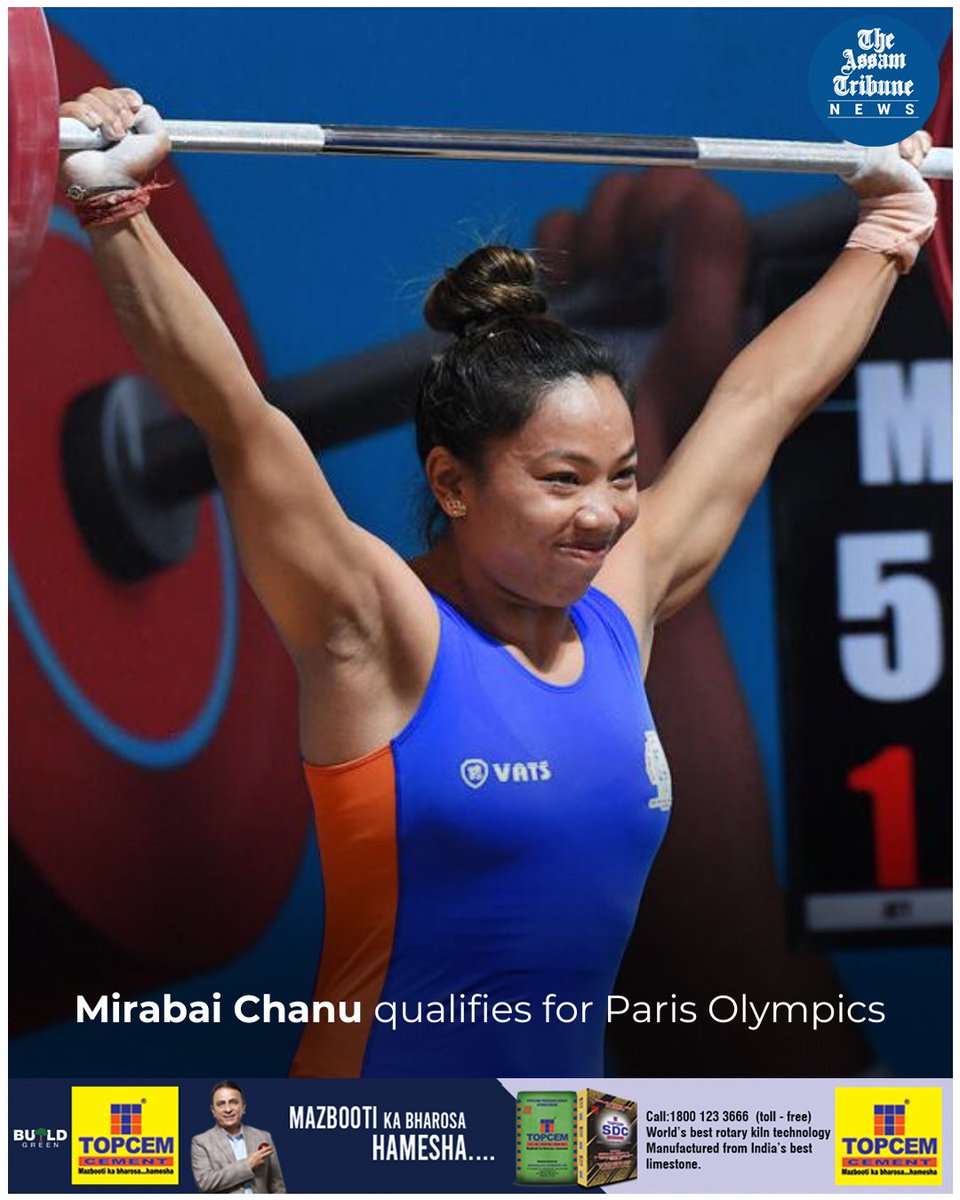 Manipur's stellar weight lifter, Saikhom @mirabai_chanu , secures her spot in the upcoming Paris Olympics, scheduled to be held from 26th July to 11th August. Despite a six-month injury layoff, she impressively clinched the third place in the 49kg category (Group B event) at the