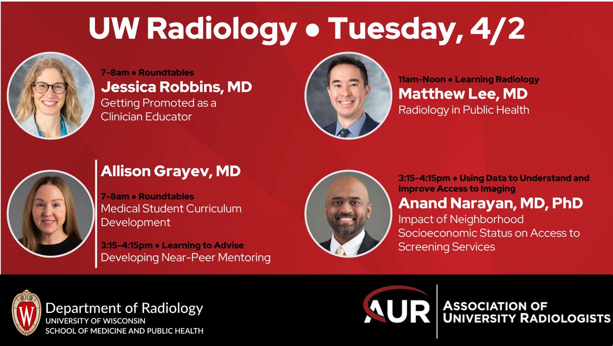 UW Radiology (@uwiscradiology) on Twitter photo We have the tea on what our experts are serving up at the @AURtweet meeting this week in Boston! <a href="/JRobbinsMD/">Jessica Robbins, MD</a>, Allison Grayev, Matthew Lee and <a href="/AnandKNarayan/">Anand Narayan, MD, PhD (he/him)</a> kick it off with talks on promotions, curriculum, radiology in public health, and access to screening services. #AUR24 We have the tea on what our experts are serving up at the @AURtweet meeting this week in Boston! <a href="/JRobbinsMD/">Jessica Robbins, MD</a>, Allison Grayev, Matthew Lee and <a href="/AnandKNarayan/">Anand Narayan, MD, PhD (he/him)</a> kick it off with talks on promotions, curriculum, radiology in public health, and access to screening services. #AUR24