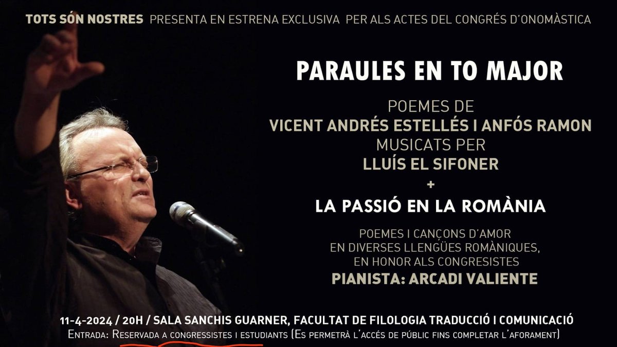 Dia 11 vinent, 20h. Facultat de Filologia VLC.