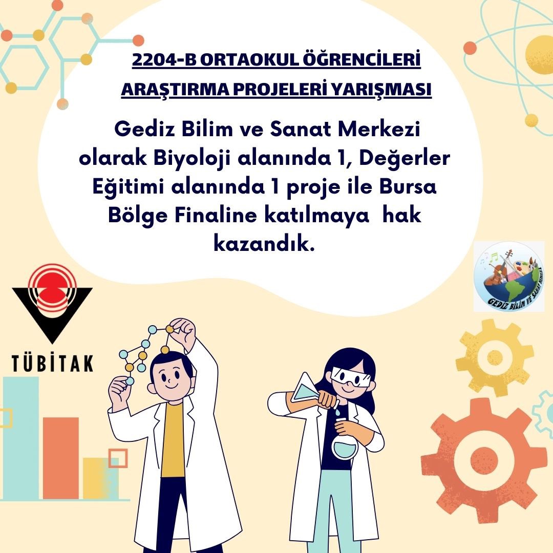 gedizbilsem's tweet photo. TÜBİTAK 2204-B ORTAOKUL ÖĞRENCİLERİ ARAŞTIRMA PROJELERİ YARIŞMASINDA 2 PROJEMİZLE BÖLGE FİNALLERİNDEYİZ!
TÜBİTAK 2204-B Ortaokul Öğrencileri Araştırma Projeleri Yarışması'nda 2 projemizle Bursa Bölge Finaline katılmaya hak kazandık.@GedizM @kutahyamem @BilsemMeb @bahadurmahmut https://t.co/YJrlrFHErn