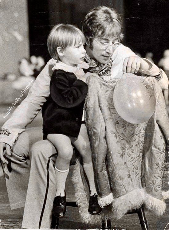 John Lennon and his son Julian photographed as The Beatles film ‘Magical Mystery Tour’, 1967.