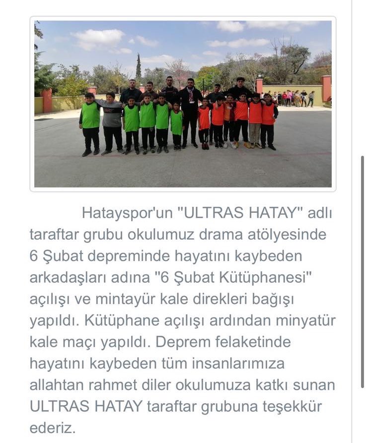 Öncelikle bu amaç doğrultusunda bizimle beraber yürüyen tüm dostlarımıza ve bağışta bulunan teşekkürü borç biliriz.
BİR TRİBÜN GRUBUNDAN DAHA FAZLASI sloganıyla yola çıktığımız sosyal sorumluluk projelerimize hız kesmeden devam edeceğimizden kimsenin şüphesi olmasın.
#ultrashatay