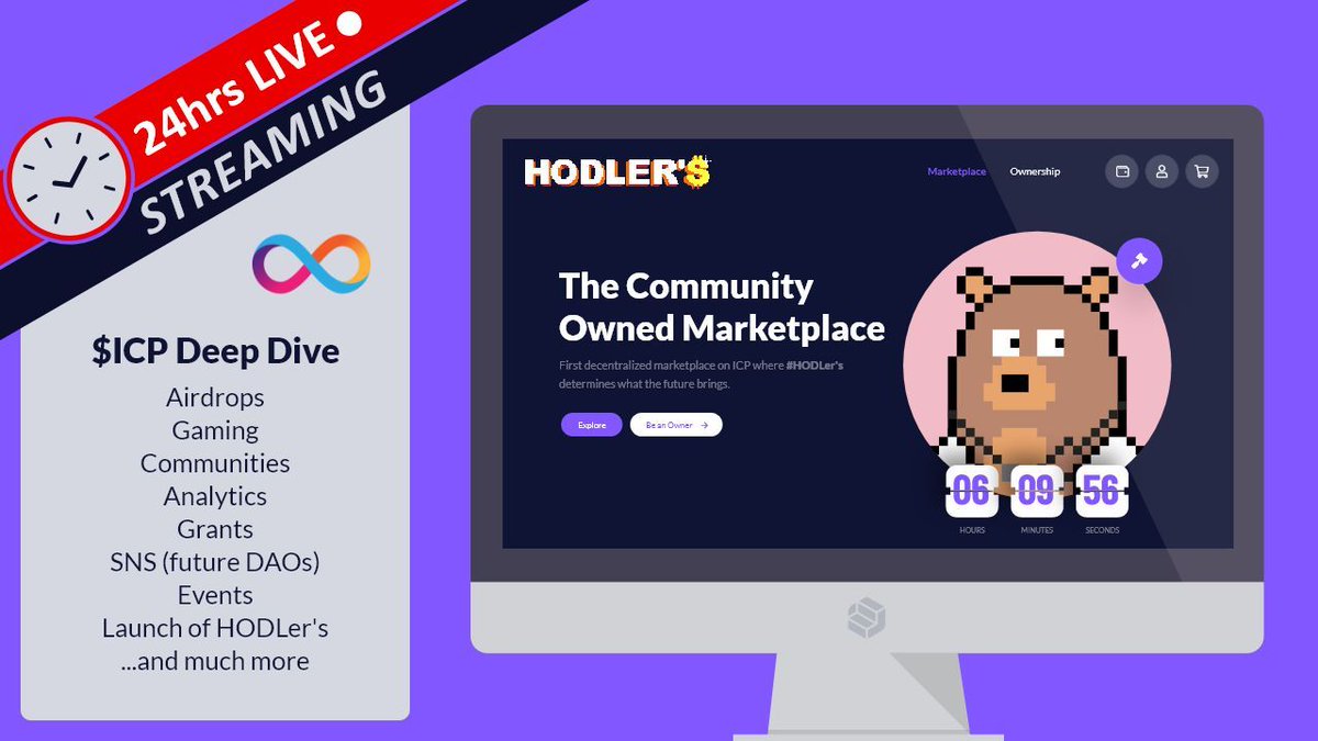 The HODLer's NFT Marketplace is just one way we're harnessing the power of $ICP!

Join our 24-hour live event tomorrow to explore the vast potential of the #ICP ecosystem and be part of the revolution! 

buff.ly/3TGOFqN

#InternetComputer #NFTMarketplace #NFTs