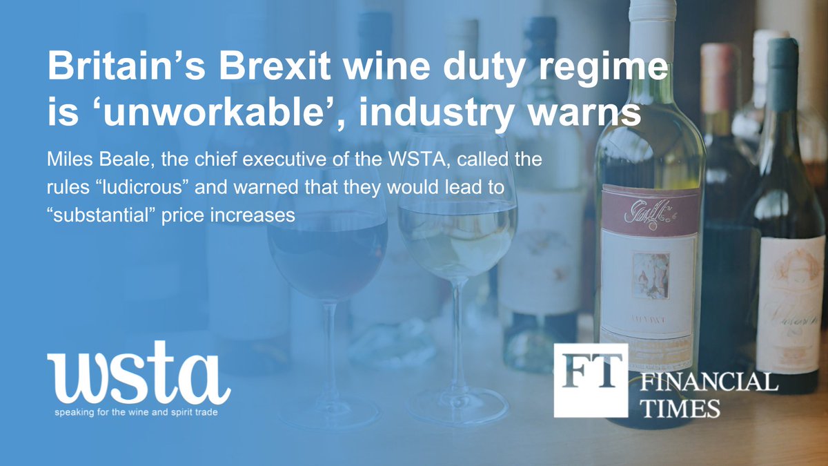 Did you see the latest @FT article on Britain’s Brexit wine duty regime?

We are pleased to see the interesting conversation it has sparked in the comments. 

ft.com/content/92fb86…

#WSTA #WineAndSpirits #Brexit #CutDrinksDuty