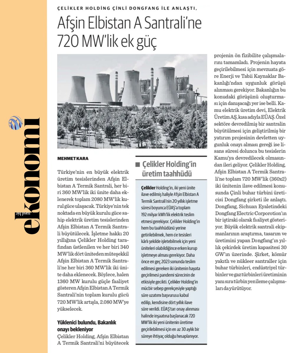 Afşin Elbistan A Santrali'ne 730 MW'lik ek güç @CeliklerHolding @DongfangGlobal #elbistan #afşin #termiksantral #elektrik #enerji #kapasiteartırımı #yeniyatırım #güçartışı #küreselişbirliği