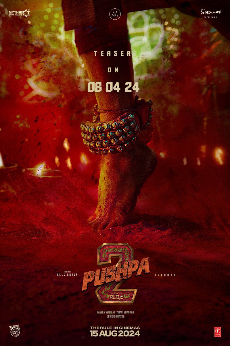 #Pushpa2TheRule Teaser out on April 8th, 2024!!! #AlluArjun