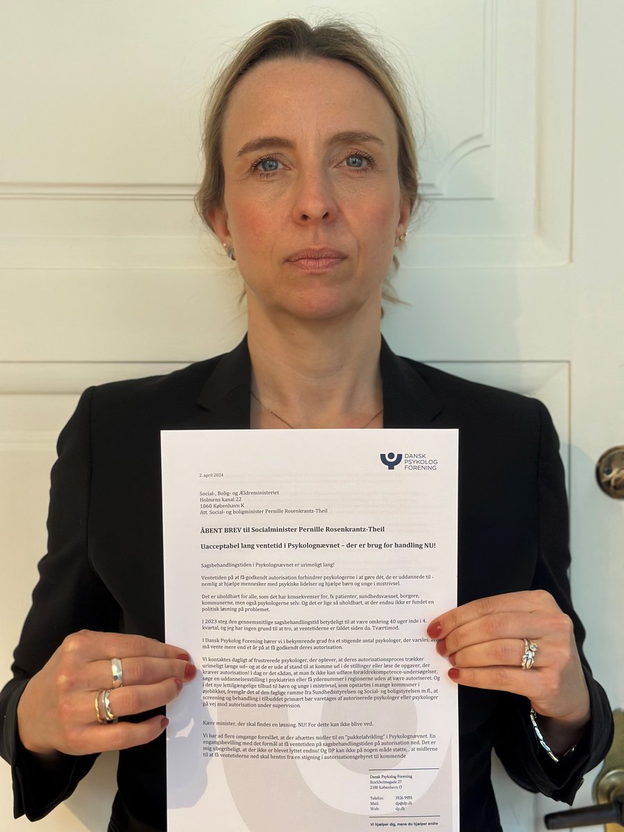 Dea Seidenfaden (@dseidenfaden) on Twitter photo ÅBENT BREV: Kære <a href="/RosenkrantzT/">Rosenkrantz-Theil</a>. Der skal findes en løsning på den lange ventetid på at få godkendt autorisation. NU❗️ Situationen er dybt uholdbar for både patienter, borgere og de psykologer, der forhindres i at gøre det, de er uddannede til #dkpol
dp.dk/aabent-brev-ti… ÅBENT BREV: Kære <a href="/RosenkrantzT/">Rosenkrantz-Theil</a>. Der skal findes en løsning på den lange ventetid på at få godkendt autorisation. NU❗️ Situationen er dybt uholdbar for både patienter, borgere og de psykologer, der forhindres i at gøre det, de er uddannede til #dkpol
dp.dk/aabent-brev-ti…