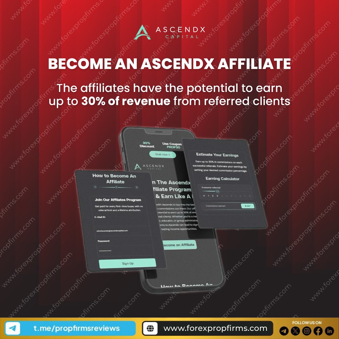 💼 Join the Ascendx Capital Affiliate Program! 💰 Unlock greater earning potential by becoming an Ascendx affiliate and accessing the best prop firm affiliate commissions available. With the potential to earn up to 30% of revenue from referred clients, this is an opportunity